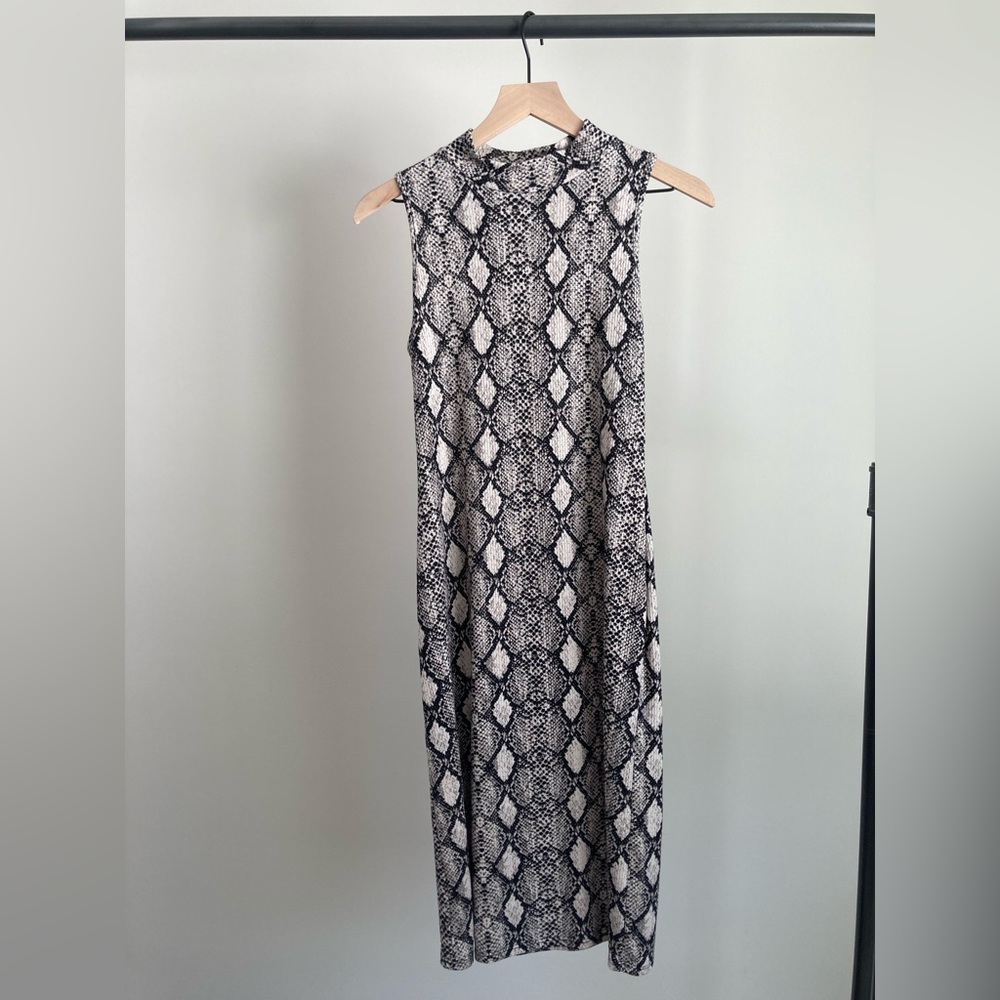 Snake Print Bodycon Dress - black white soft dress